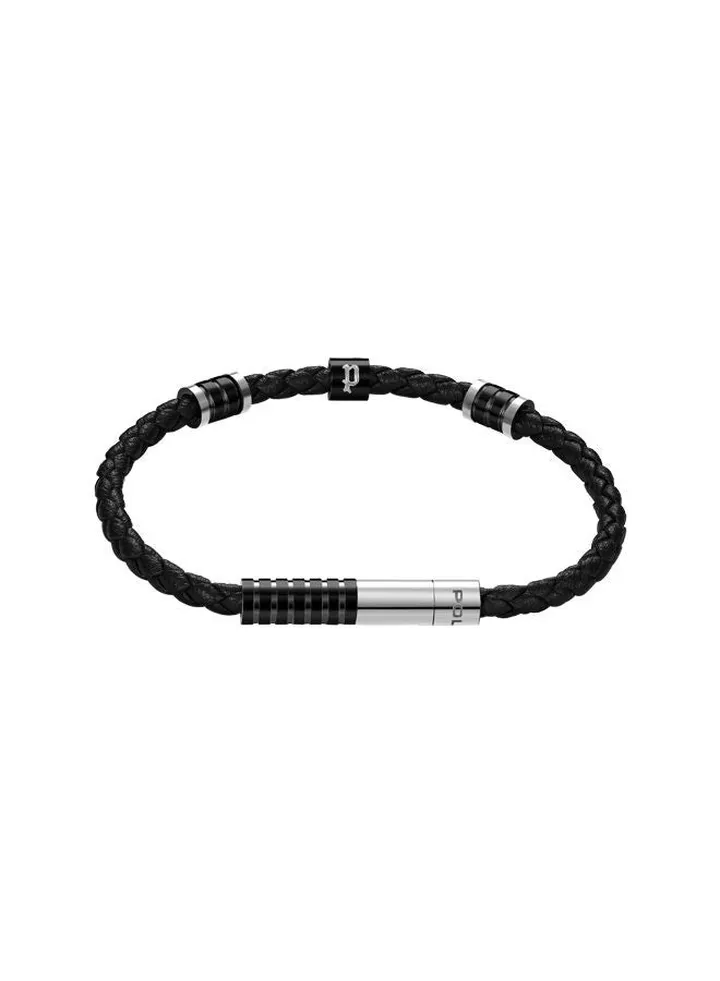 Police Twisty Black & Silver Leather & Stainless Steel Gents Bracelet - PEAGB0012603