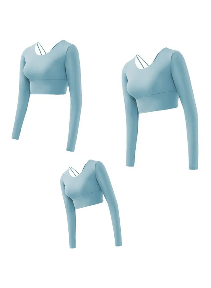 Back shock-proof sports bra Running fitness underwear Yoga long-sleeved shirt(Three pieces)