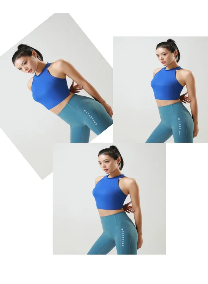 Wear tight back yoga vest top sports bra fitness anti-seismic sleeveless hanging neck yoga clothes(Three pieces)