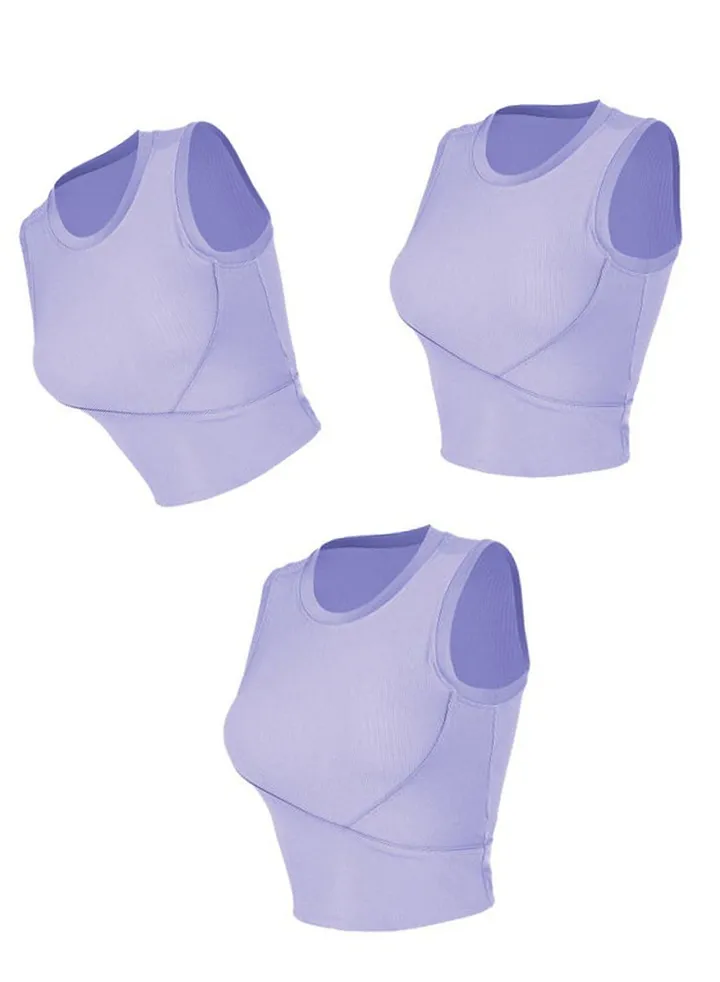 Ribbed running vest summer strap strap yoga top sleeveless back fitness underwear(Three pieces)