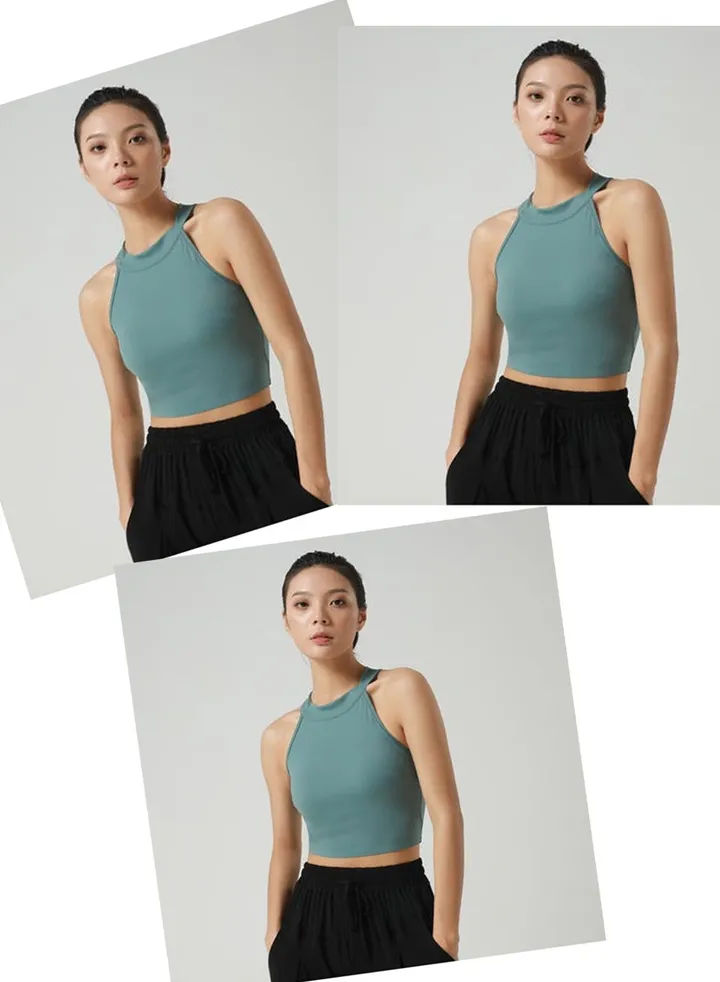 Wear tight back yoga vest top sports bra fitness anti-seismic sleeveless hanging neck yoga clothes(Three pieces)