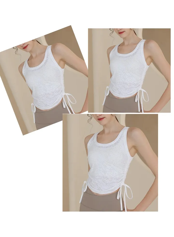New nylon jacquard sports vest short yoga dress smock underwear running fitness sleeveless smock top summer(Three pieces)