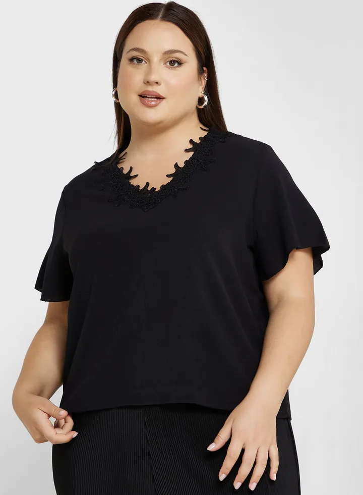 Lace Trim Bell Sleeve Top