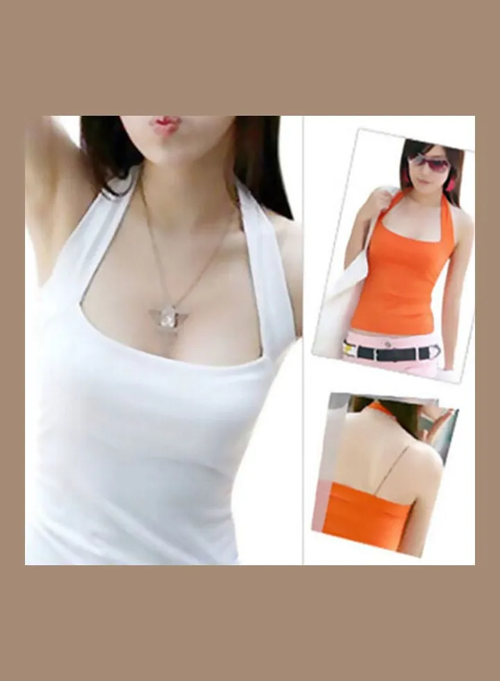 Women's Fashion Cotton Tank Tops Cami Sleeveless Backless T-Shirt Blouse Orange