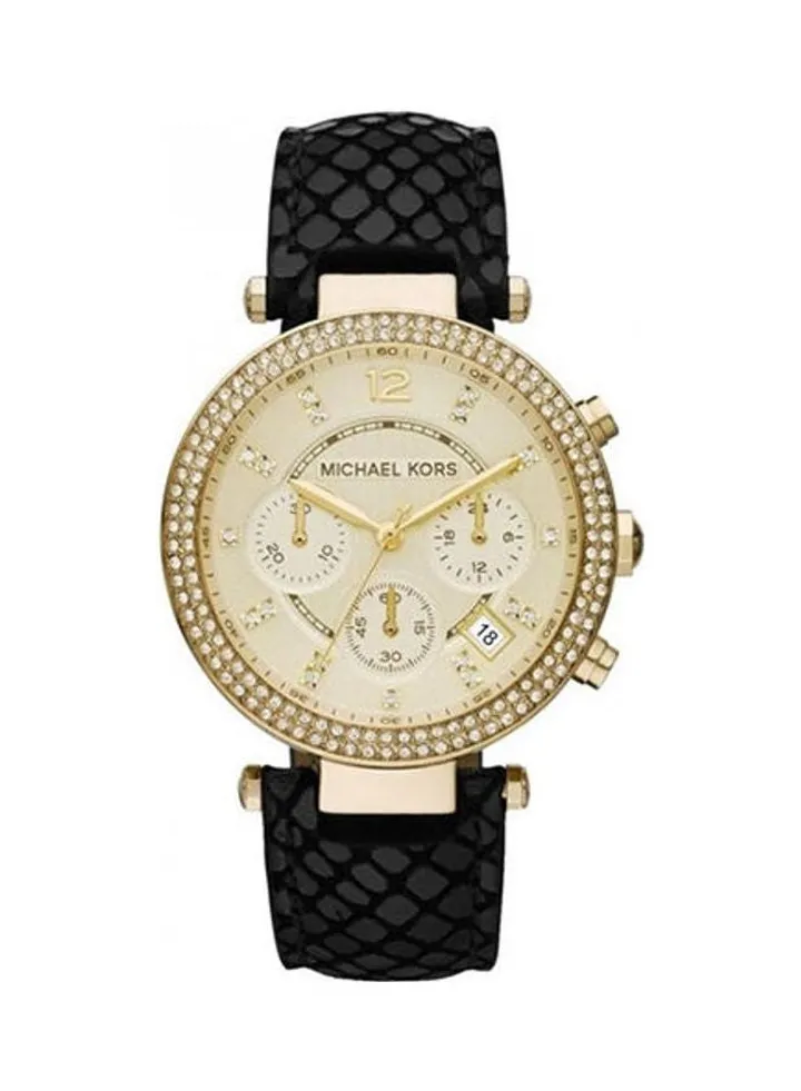 Women's Leather Chronograph Buckle Watch MK2316