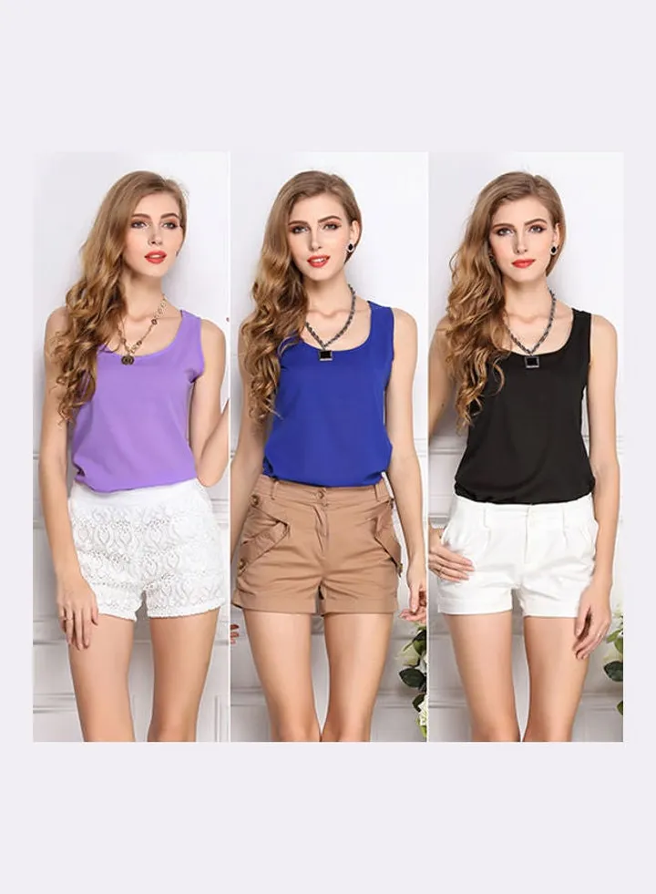 Fashion Women Summer Casual Chiffon Vest Tops Tank Sleeveless Shirt Blouse Navy Blue