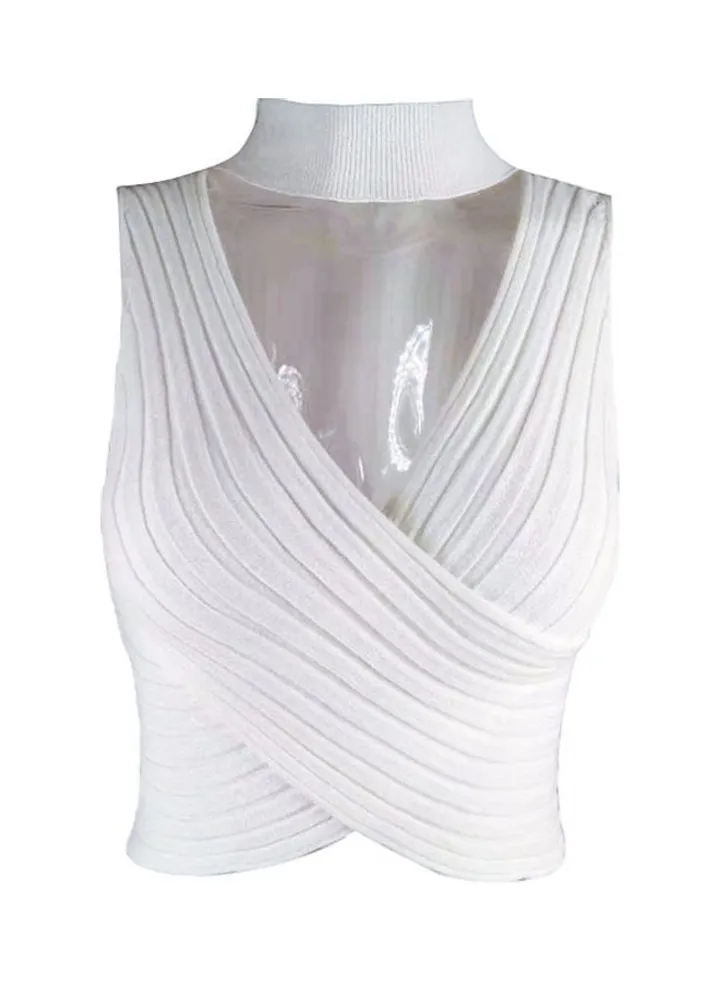 Sleeveless Knitted Crop Top White