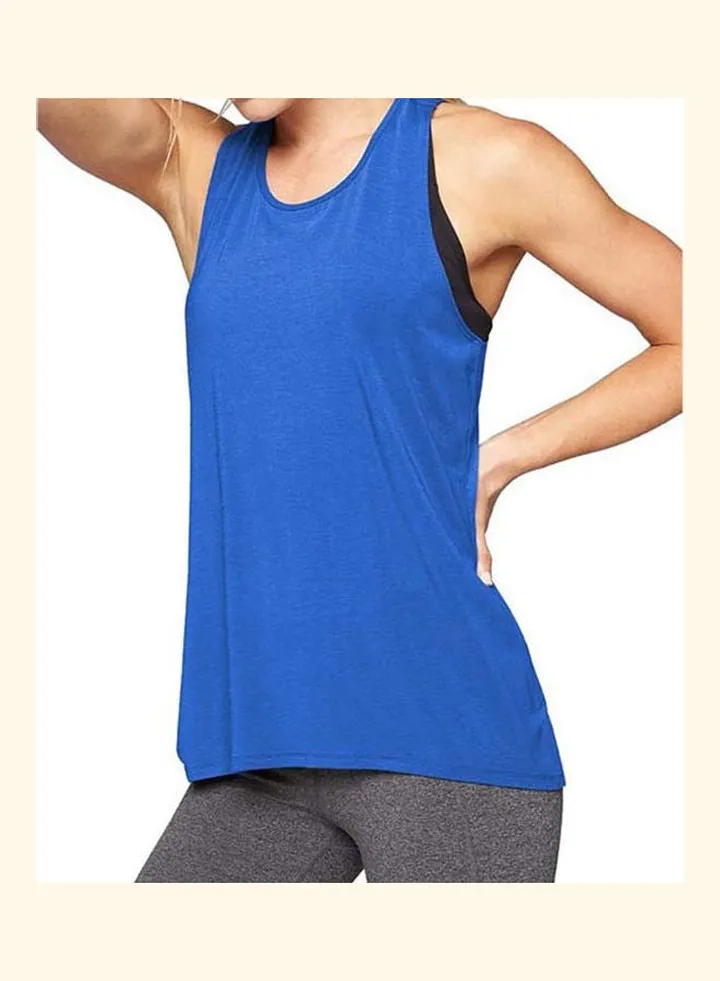 Sleeveless Raceback Back Crossing Loose Vest Sports T-shirt Sapphire Blue