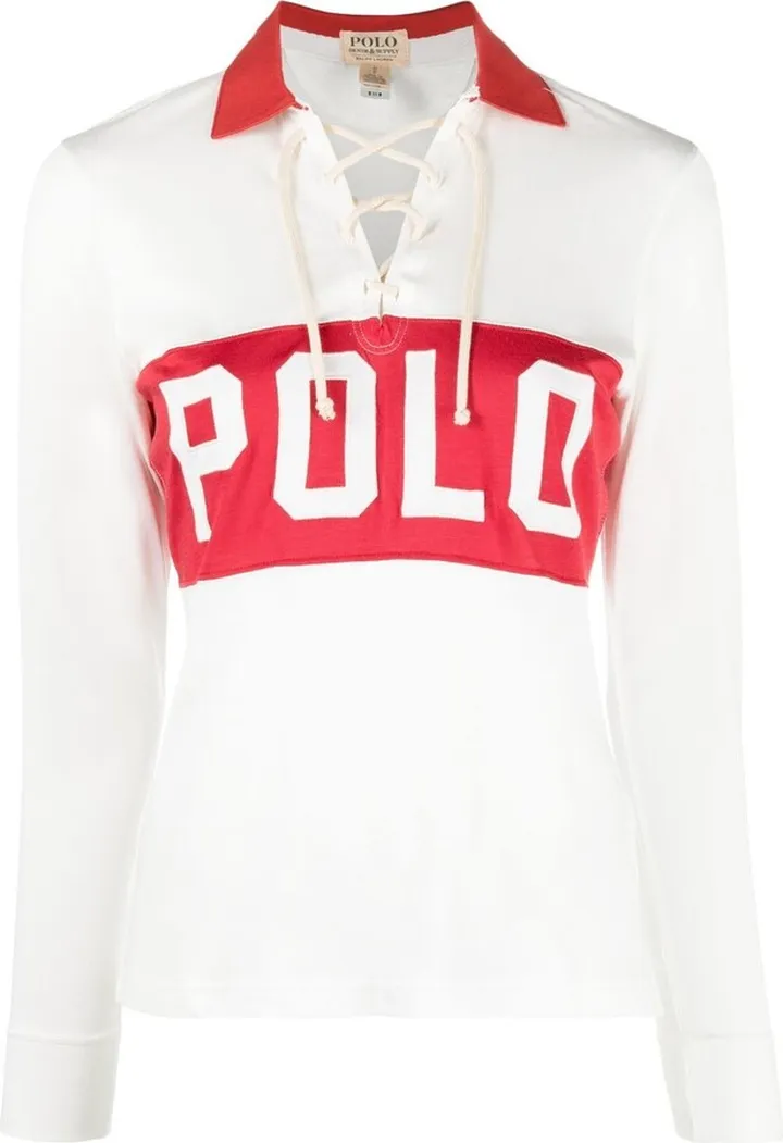 Logo-Print Lace-Up Polo Top
