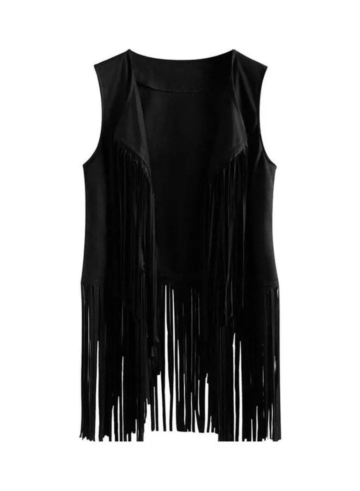Solid Tassel Coat Black