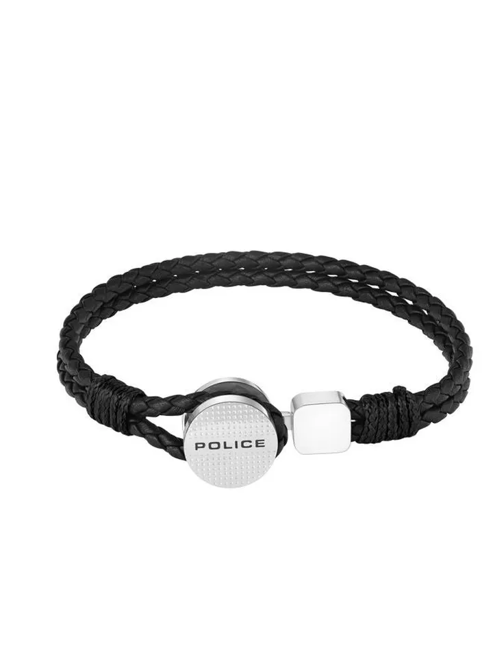 Police Deep-Set Black & Silver Leather & Stainless Steel Gents Bracelet - PEAGB0005801