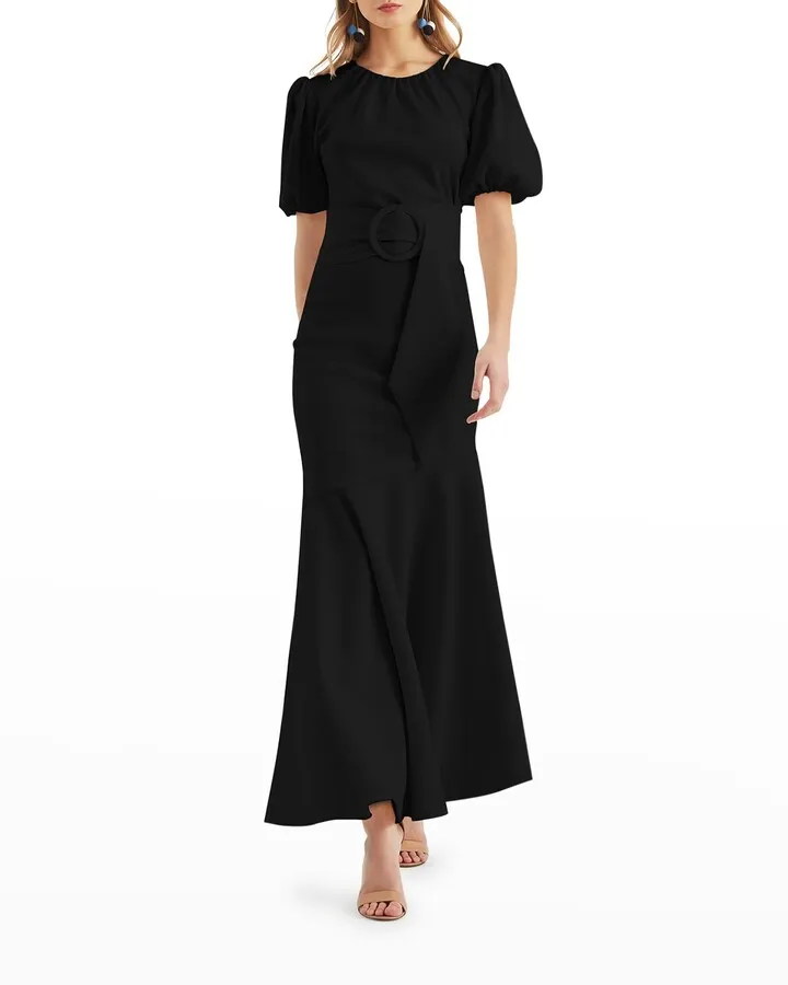 Camila Short-Sleeve Belted Mermaid Dress