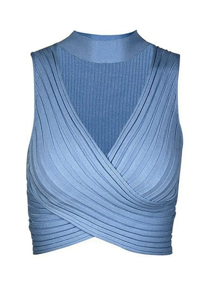 Sleeveless Knitted Crop Top Blue
