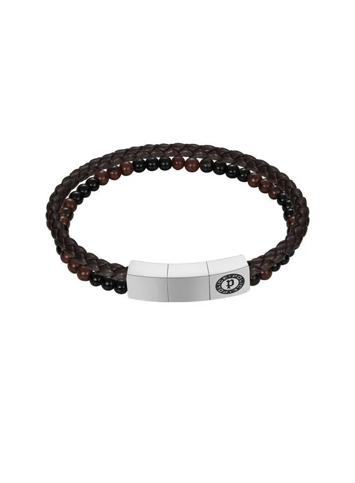 Police Dual Silver & Black Leather & Stainless Steel Gents Bracelet - PEAGB0011702