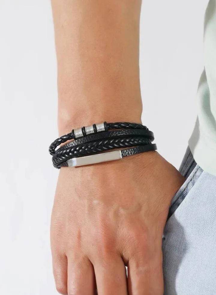 Men’s Elegant Bracelet Made Of High Quality PU Leather And Stainless Steel