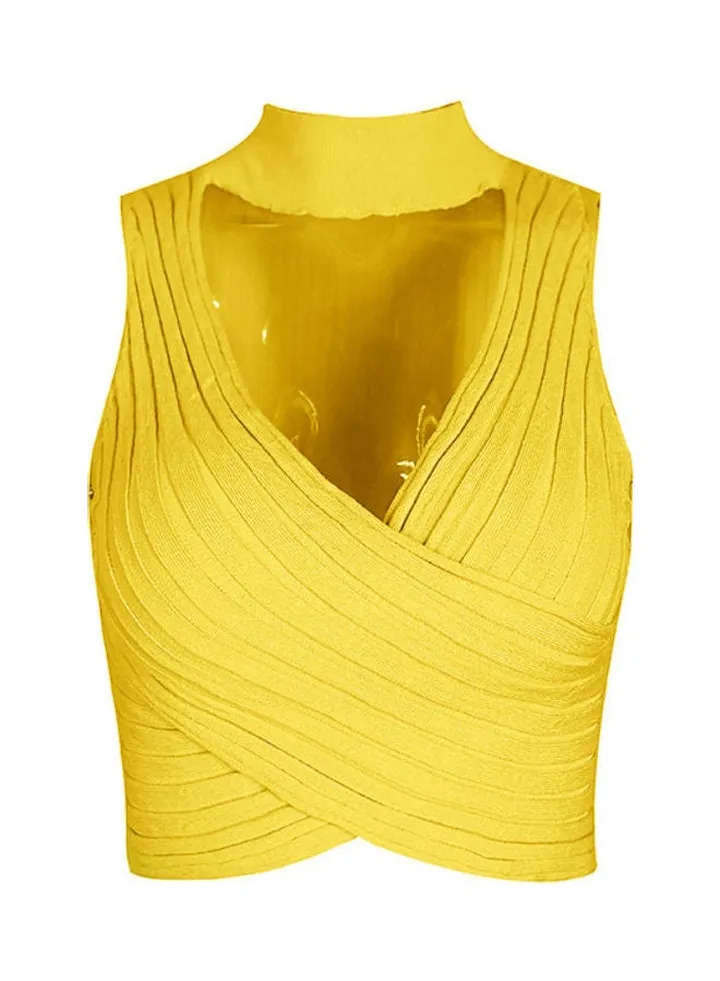 Sleeveless Knitted Crop Top Yellow