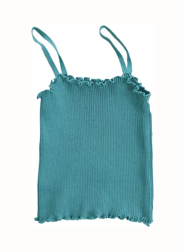 Women Solid Strappy Tank Top Green