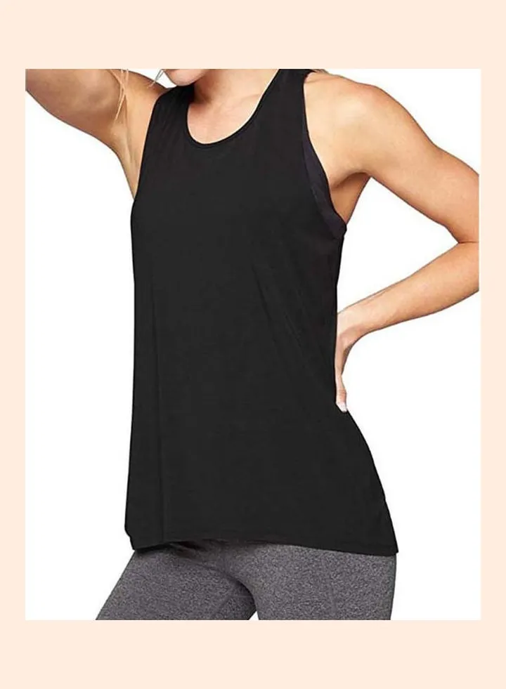 Sleeveless Raceback Back Crossing Loose Vest Sports T-shirt Black
