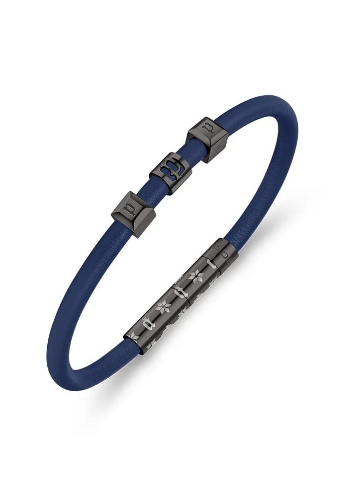 Police Flake Blue Leather With Gun Logo Gents Bracelet - PEAGB0033906