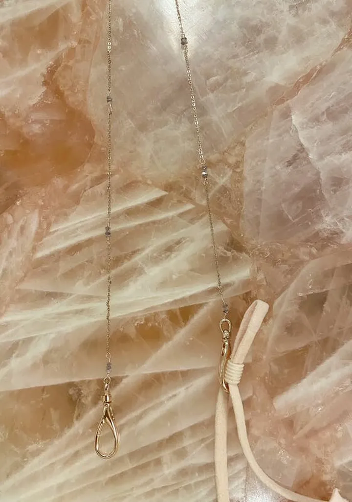 Ariana Ost Mask Chain Rose Gold Pink Rough Diamond - Pink