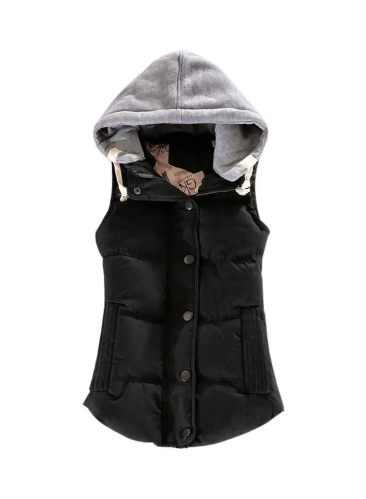 Autumn Winter Lady Hoodie Waistcoat Black