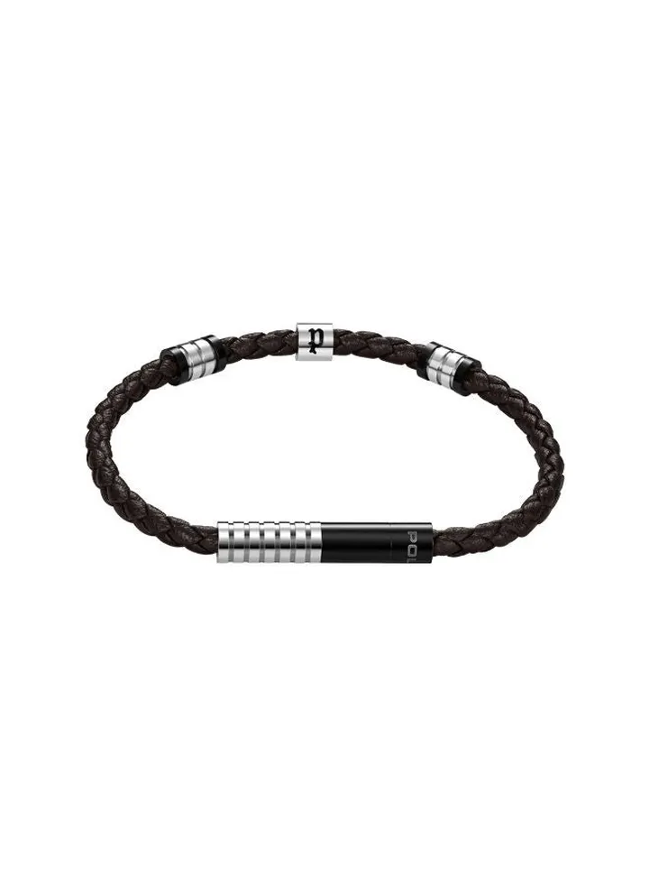 Police Twisty Black & Silver Leather & Stainless Steel Gents Bracelet - PEAGB0012604