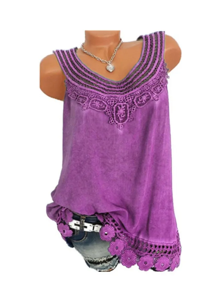 Casual Patchwork Tank Top Purple