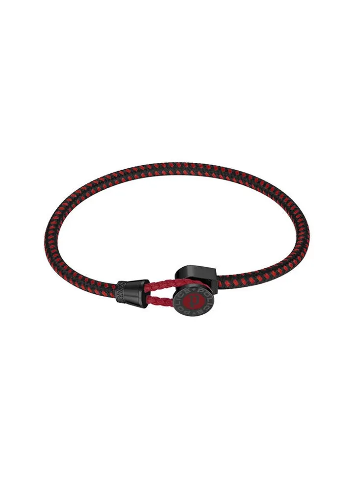 Police Button Black & Red Leather & Stainless Steel Gents Bracelet - PEAGB0011605