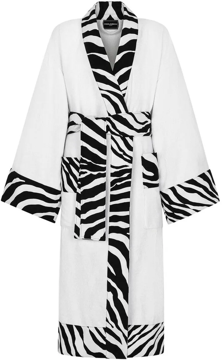 Zebra-Print Cotton Bathrobe