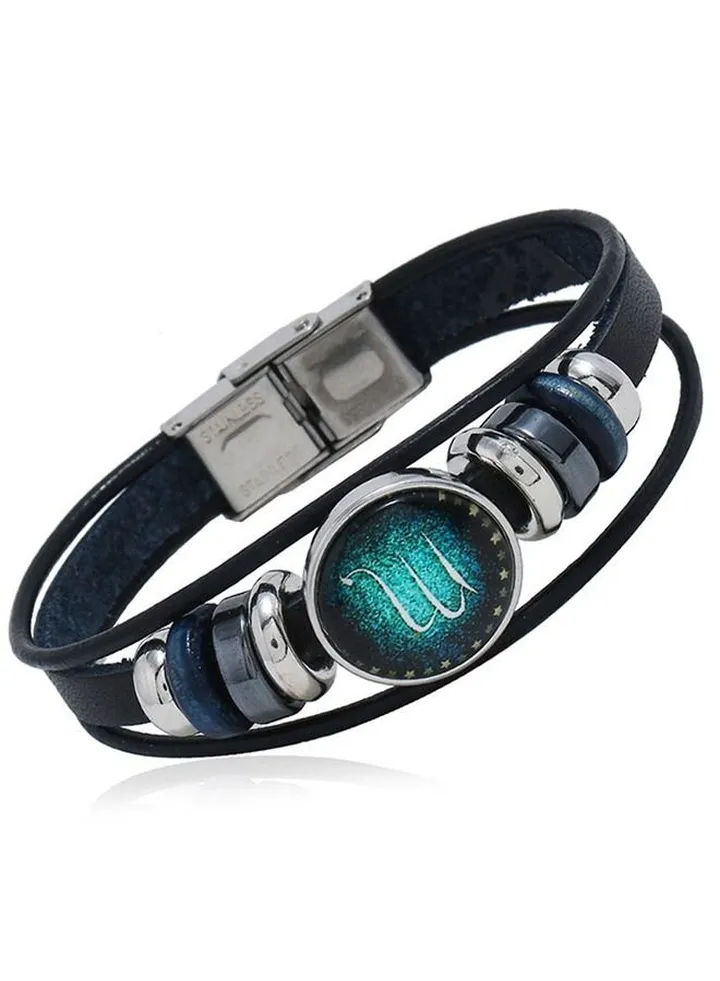 Constellations Leather Zodiac Sign With Bead Punk Bracelet (Scorpio)