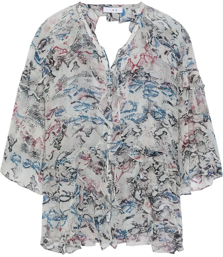 Reopam open-back ruffled snake-print georgette blouse