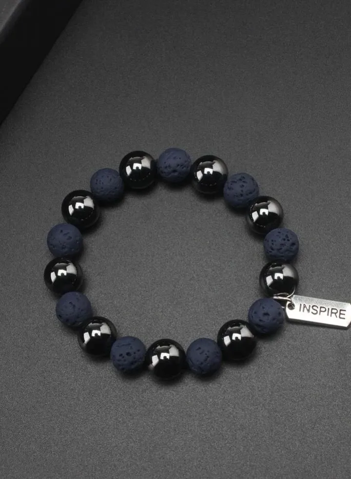 Mixed Natural Stone Lava And Hematite Bracelet