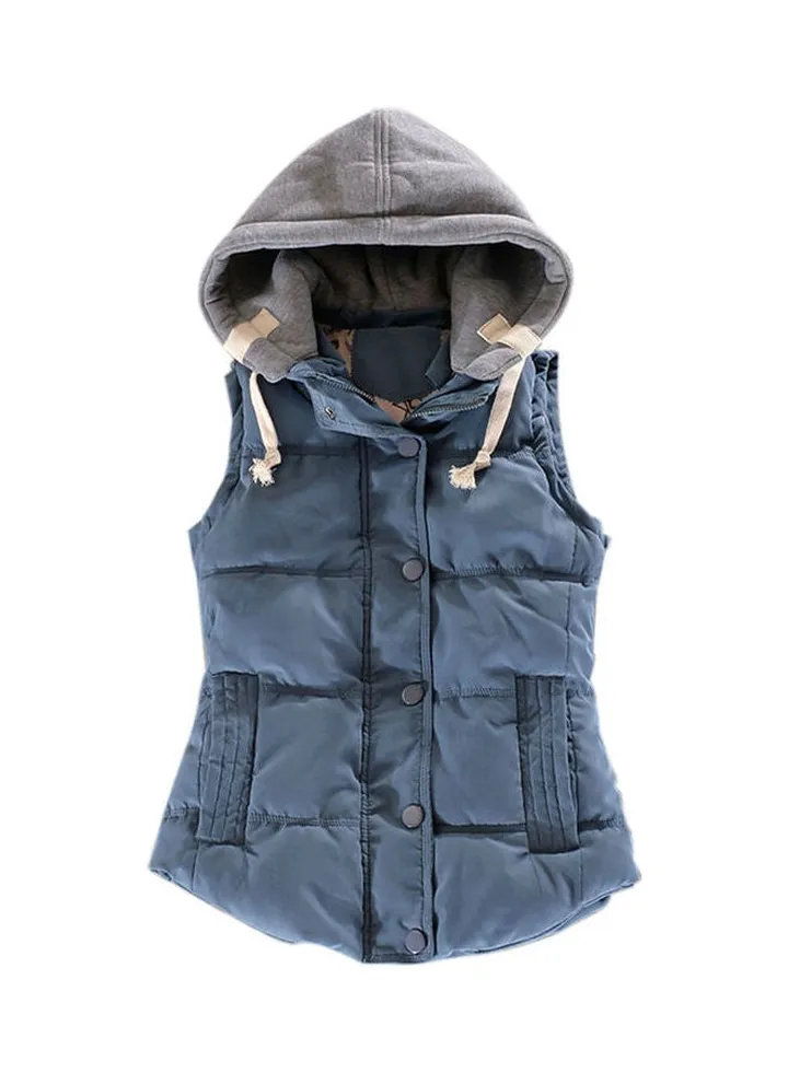 Autumn Winter Lady Hoodie Waistcoat Blue