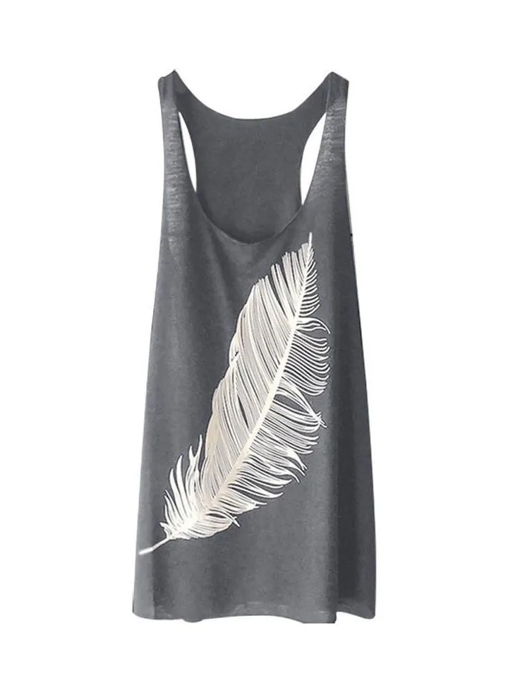 Feather Printed Tank Top Grey/White