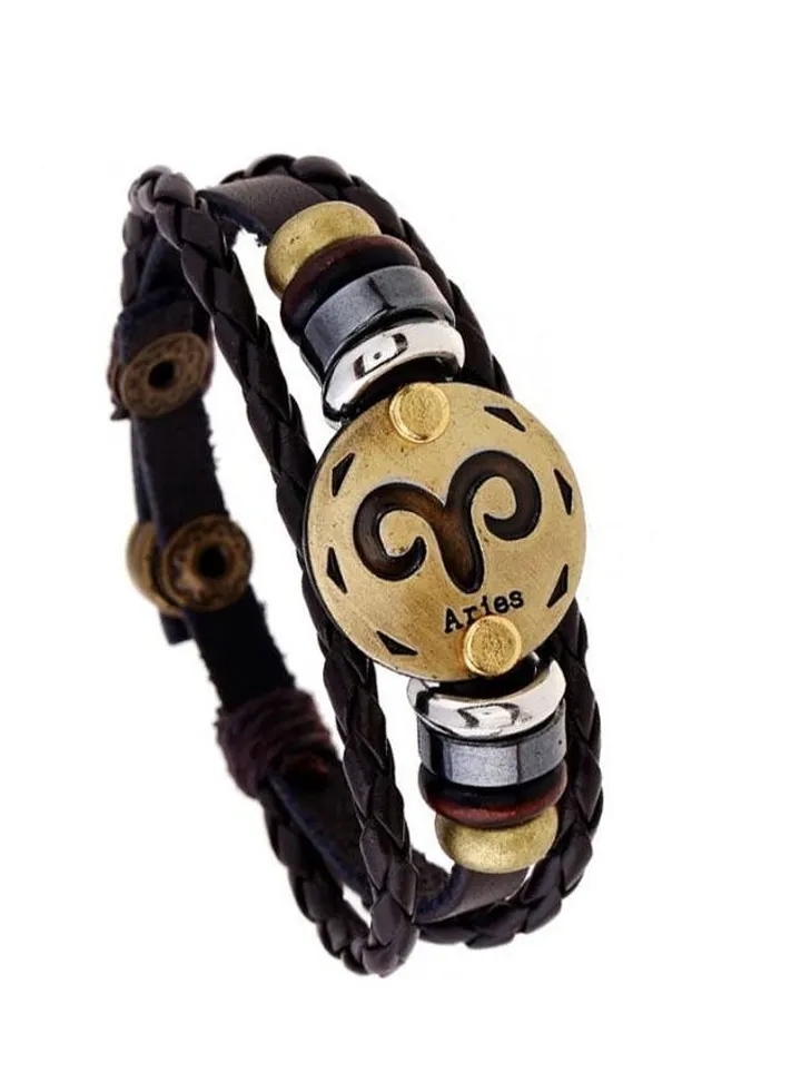 Unisex Leather Bracelet With Aries Zodic Design