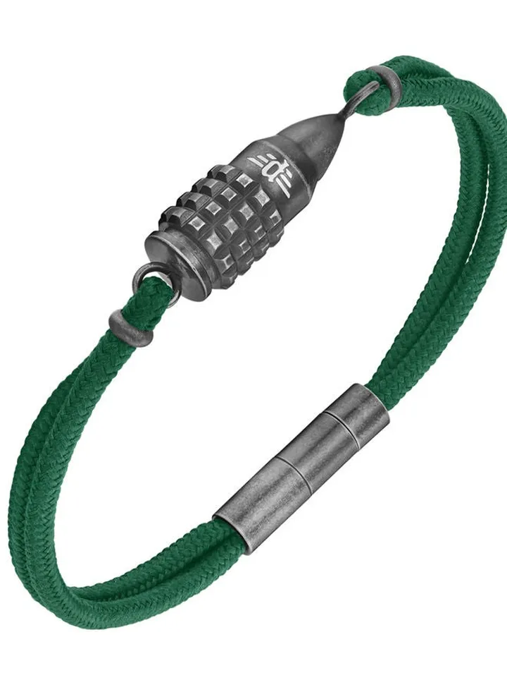 Police Showpiece Green & Antique Silver Nylon Cord & Stainless Steel Gents Bracelet - PEAGB0005603