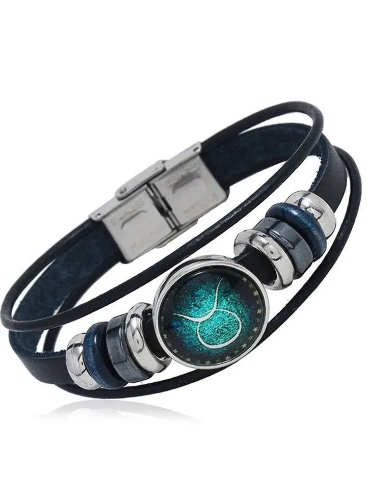 Constellations Leather Zodiac Sign With Beads Punk Bracelet (Taurus)