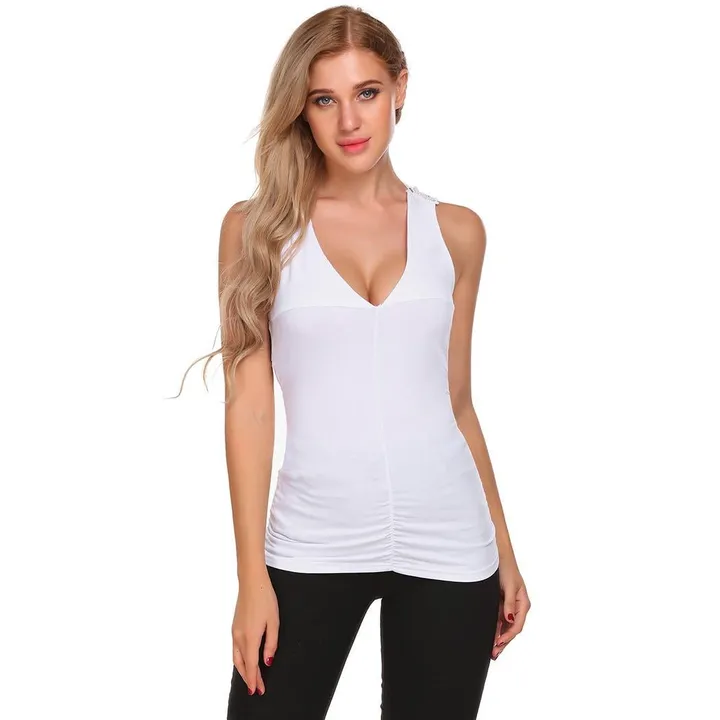 Lace Patchwork Ruched Tank Top White