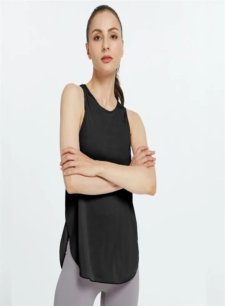 Women's Solid Color Loose Yoga Vest Black