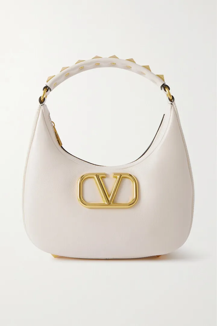 Valentino Garavani - Valentino Garavani Stud Sign Embellished Leather Shoulder Bag - Ivory