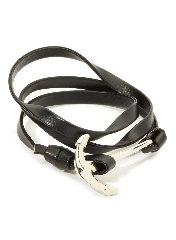 Anchor Charm Leather Wrap Bracelet