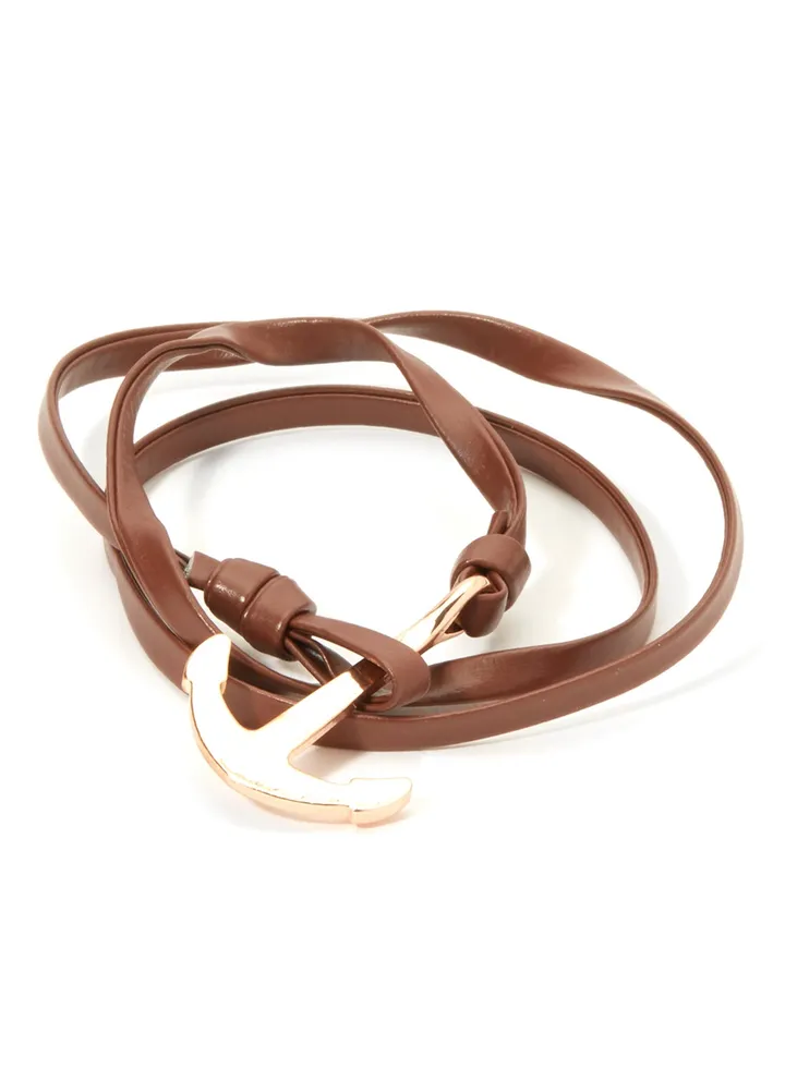 Anchor Charm Leather Wrap Bracelet