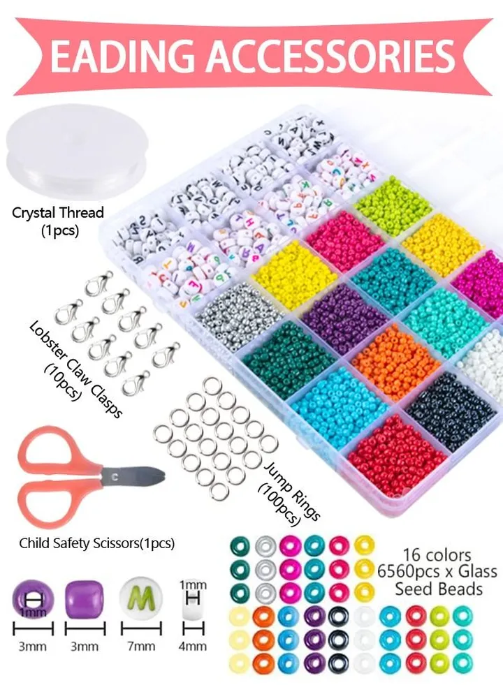 SUCITY 7000 Pcs Glass Seed Beads-Letter Beads Kit for Bracelets Making-4mm DIY Bracelet Beads Alphabet Beads for Necklace Earring Bracelet Jewelry Making