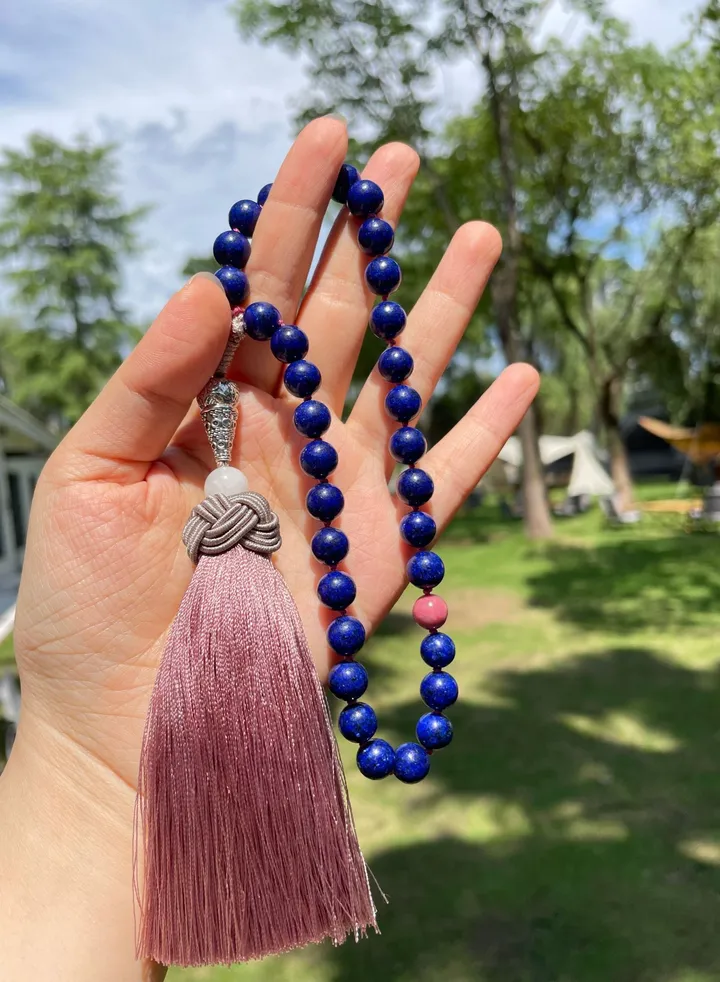 33 fringed lapis lazuli rosary beads 8mm