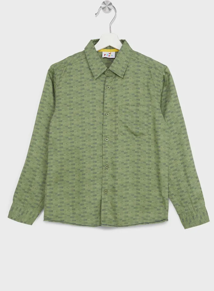Boys Granded Collar Printed Shirt