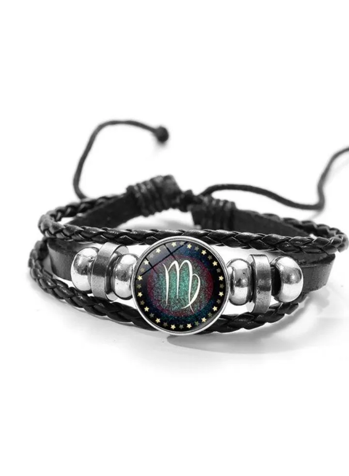 Twelve Constellations Gemstone Retro Handmade Beaded Leather Bracelet Jewelry Virgo