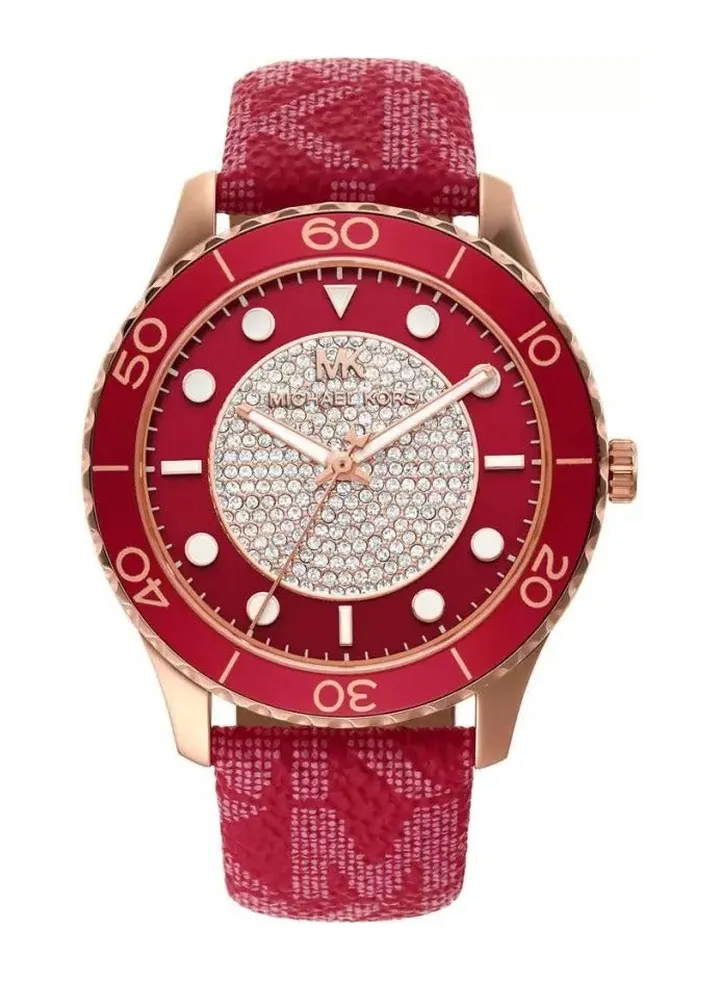 Women's Runway Stainless Steel Quartz Watch With Red PVC Strap, 20 (Model: MK7179)