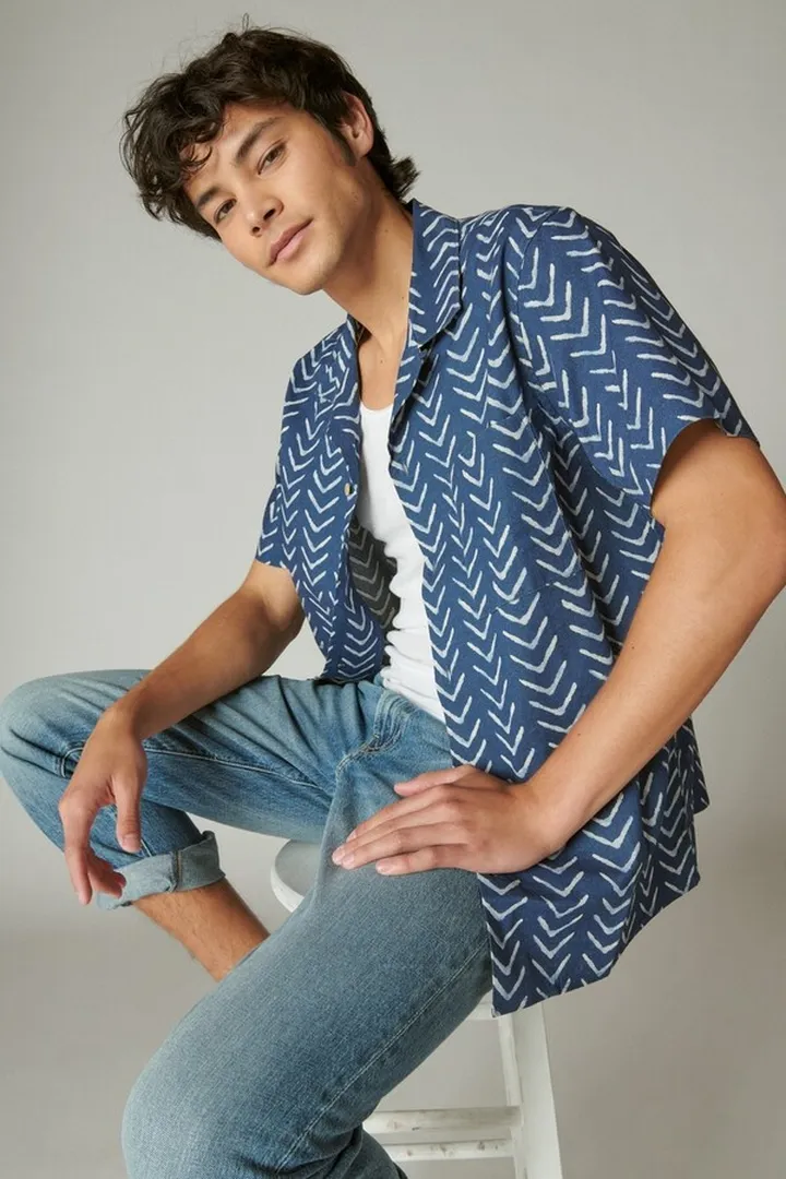 Printed Short Sleeve Camp Collar Shirt