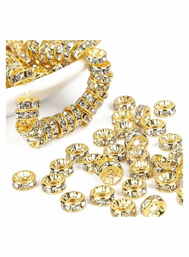 200 Pcs 8 mm Golden Round Loose Czech Crystal Rhinestone Spacer Beads, for Jewelry Making, Loose Beads, for Necklace, Bracelets, DIY Making (Gold)