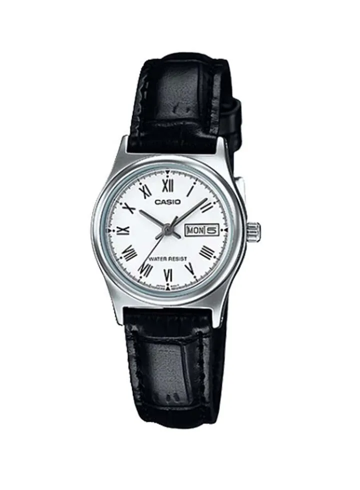 Women's Leather Analog Wrist Watch LTP-V006L-7BUDF - 26 mm - Black